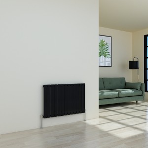 Karlstad 600 x 886mm Black Single Flat Panel Horizontal Designer Radiator