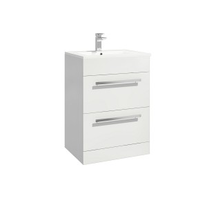 Imperio Rennes- 600mm Freestanding 2 Drawer Vanity Unit With Basin - Gloss White