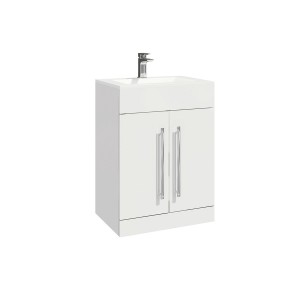 Imperio Rennes- 600mm Freestanding 2 Door Vanity Unit With Basin - Gloss White