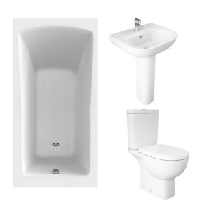 RAK Tonique Close Coupled Open Back Modern Bathroom Suite and Single Ended Bath with Front Panel - 1400 x 700mm