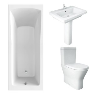 RAK Resort Maxi Closed Back Toilet with 650mm Basin Modern Bathroom Suite and Single Ended Bath - 1700 x 700mm