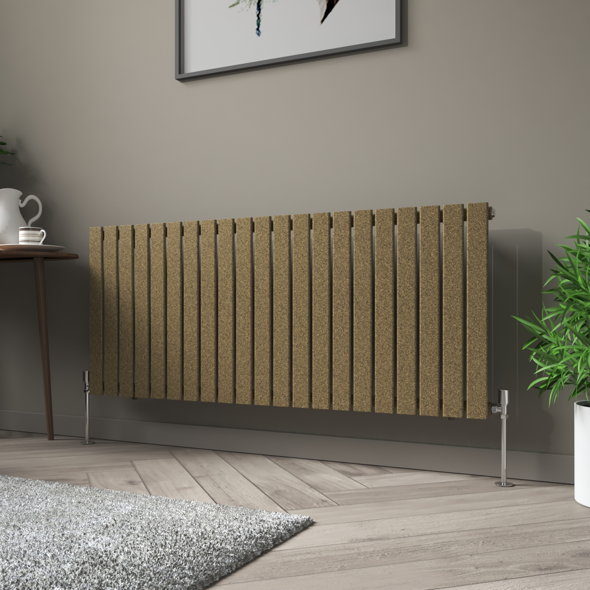 Karlstad 600 x 1430mm Black Gold Single Horizontal Flat Panel Designer Radiator