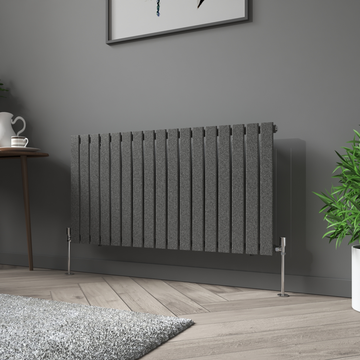 Karlstad 600 x 1158mm Black Silver Single Horizontal Flat Panel Designer Radiator