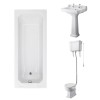 Wellington High Level Comfort Height Toilet with Sand Seat & 600mm 2 Tap Hole Basin with 1700 x 700mm Traditional Straight Bath Single Ended