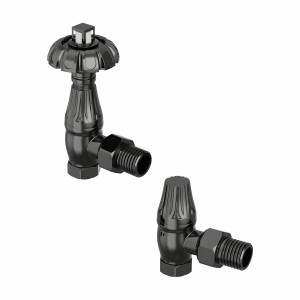 Antique Thermostatic Angled Radiator Valves - Black Nickel