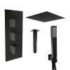 Beauly Matt Black Triple Square Handle Concealed Valve with 200mm Square Shower Head, Ceiling Arm and Hand Shower (2 Outlet)