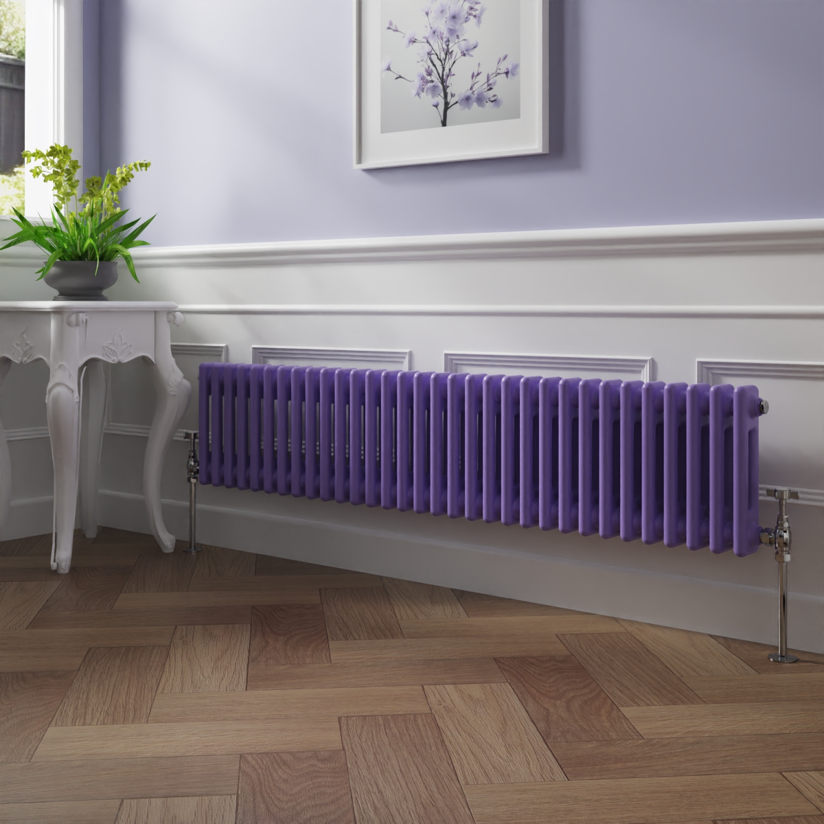 Bern 300 x 1460mm Elegant Purple Double Column Horizontal Traditional Radiator