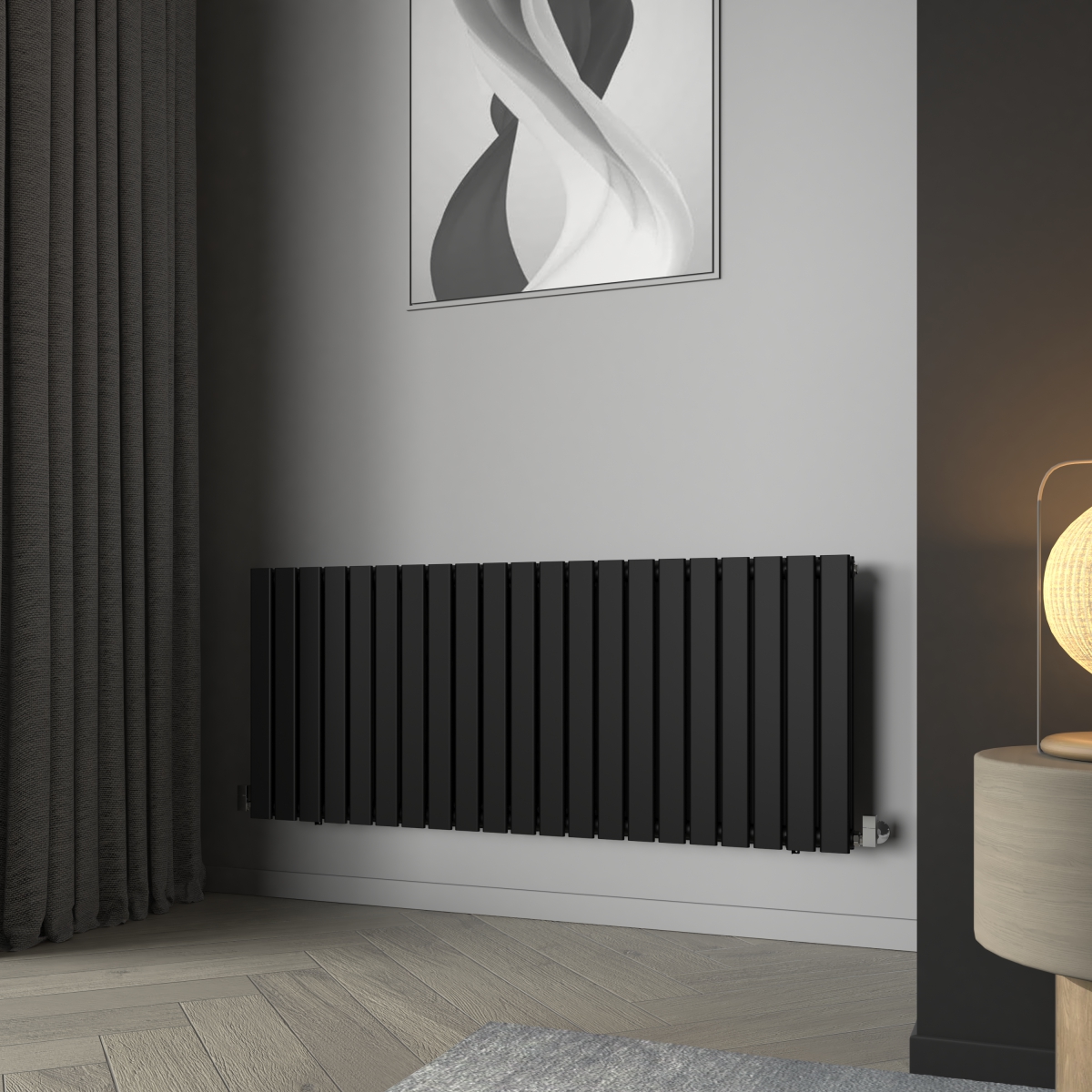 Karlstad 600 x 1430mm Black Double Horizontal Flat Panel Designer Radiator
