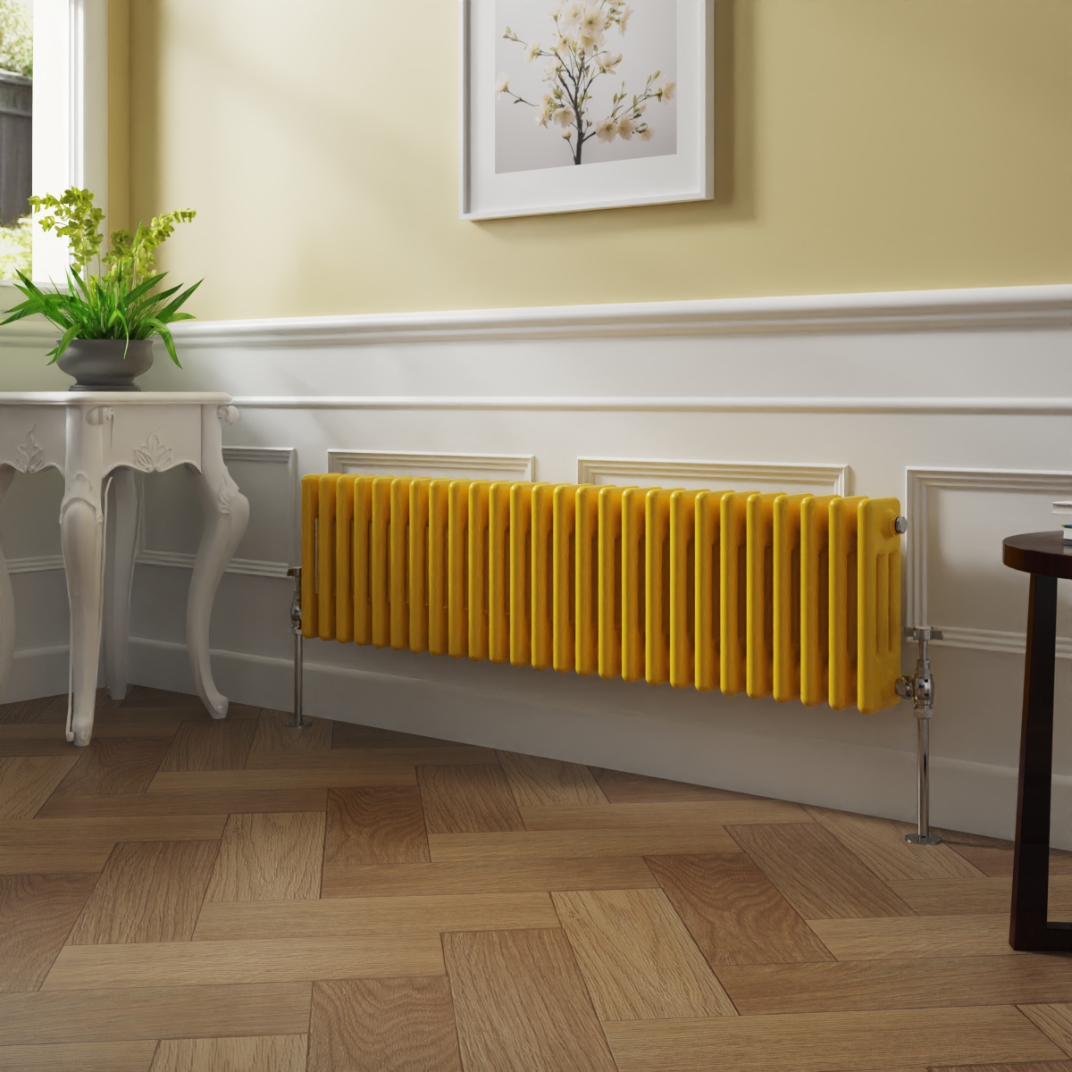 Bern 300 x 1190mm Zinc Yellow Triple Column Horizontal Traditional Radiator
