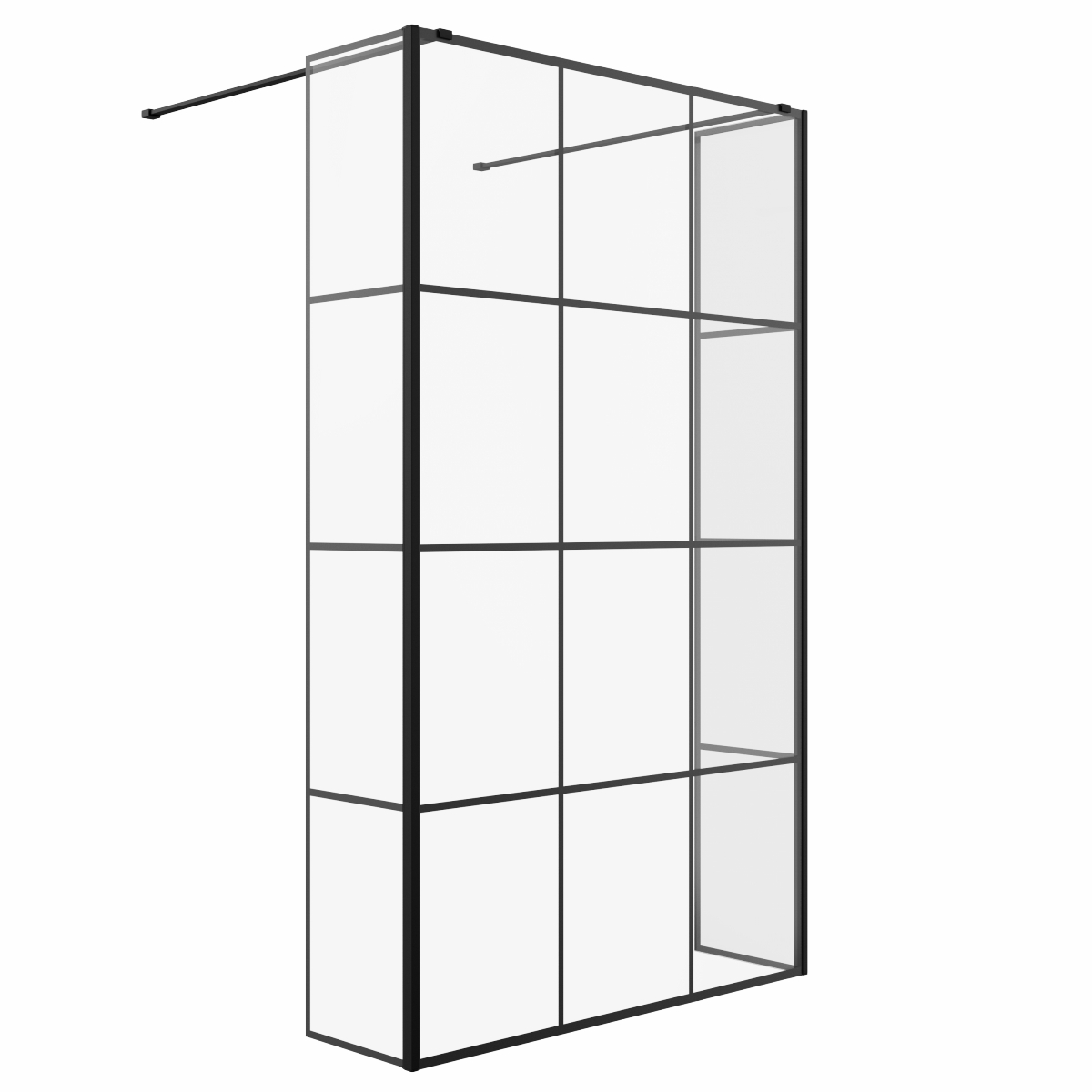 Wasdale 1215mm Black Grid Walk Through Wet Room Screen with 300mm Hinged Return Screens