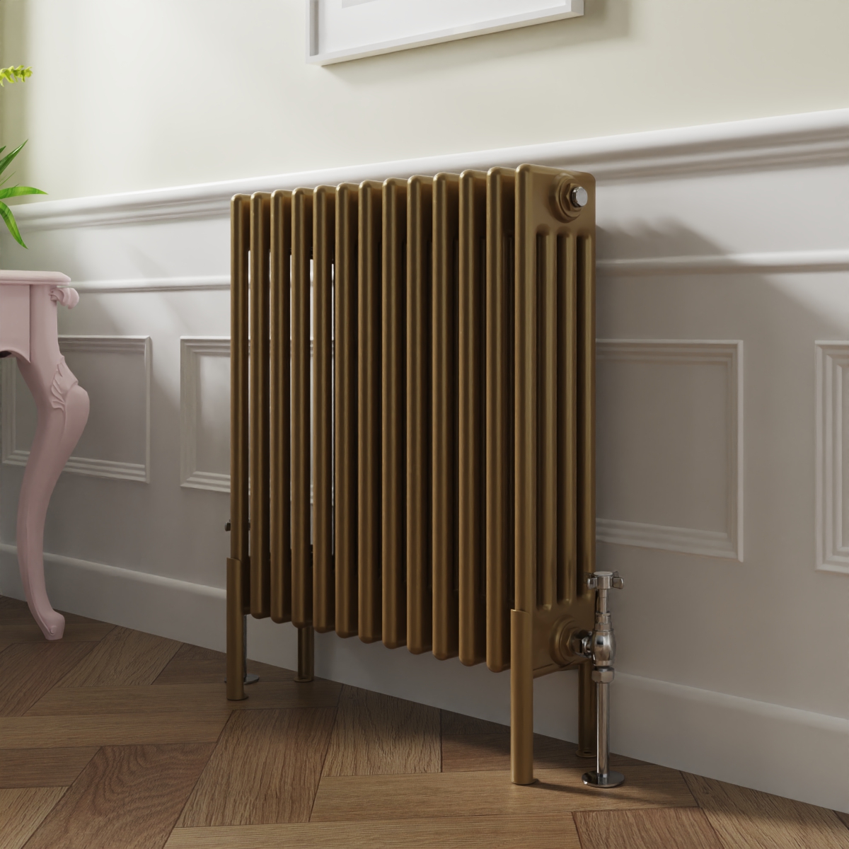 Bern 600 x 605mm Traditional Metallic Gold Horizontal Four Column Radiator