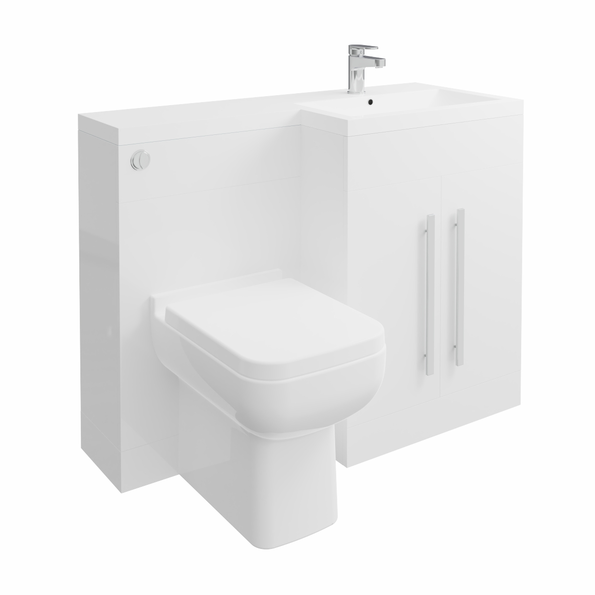 Calm White Right Hand Combination Vanity Unit Basin L Shape with Back to Wall Feel 600 Toilet & Soft Close Seat & Concealed Cistern - 1100mm