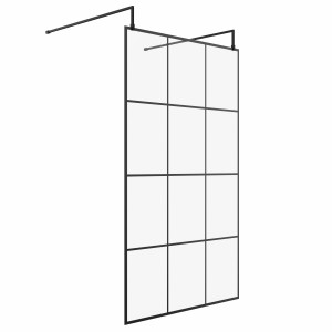 Wasdale 1200mm Black Grid Walk Through Wet Room Screen With L-Shape Support Arms