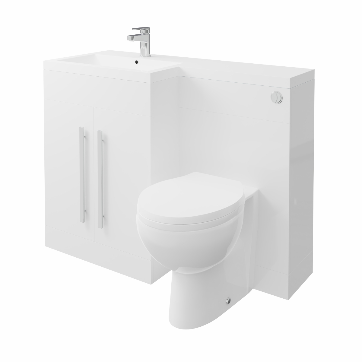 Calm White Left Hand Combination Vanity Unit Basin L Shape with Back to Wall Splash Toilet & Soft Close Seat & Concealed Cistern - 1100mm