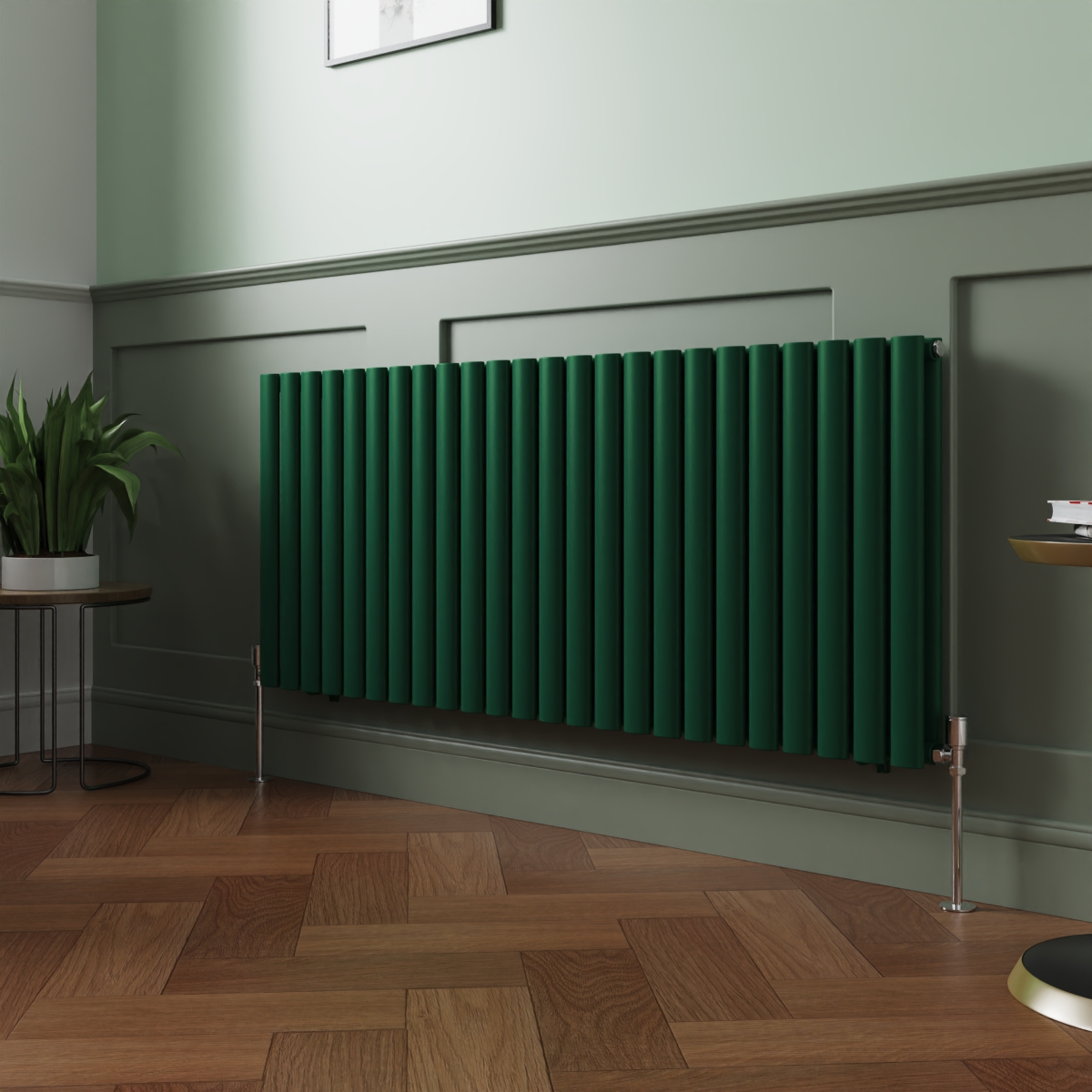 Norden 600 x 1417mm Moss Green Double Oval Column Horizontal Designer Radiator