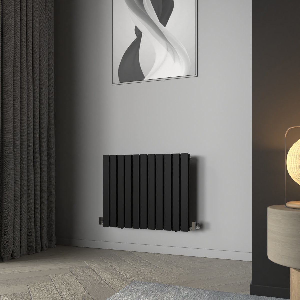 Karlstad 600 x 750mm Black Double Horizontal Flat Panel Designer Radiator