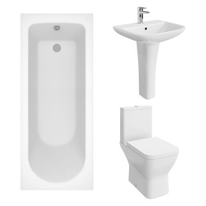 Feel Curved Modern Bathroom Suite with Close Coupled Toilet and Essential Single Ended Bath - 1700 x 700mm