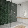 Wasdale 1400mm Black Walk Through Wet Room Screen with 300mm Hinged Return Screens & L- Shape Support Arms