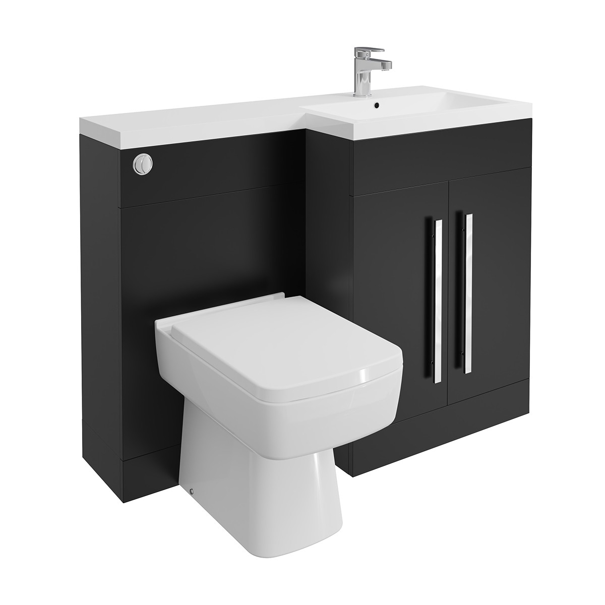 Calm Matt Black Right Hand Combination Vanity Unit Basin L Shape with Back to Wall Boston Toilet & Soft Close Seat & Concealed Cistern - 1100mm