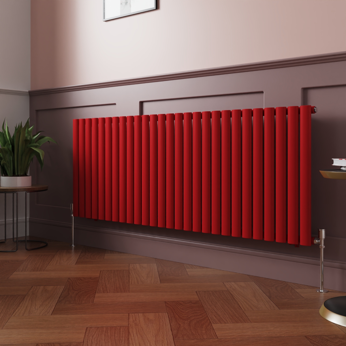 Norden 600 x 1594mm Signal Red Single Oval Column Horizontal Designer Radiator