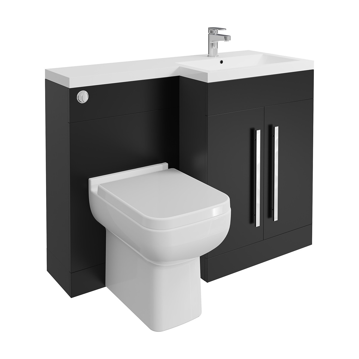 Calm Matt Black Right Hand Combination Vanity Unit Basin L Shape with Back to Wall Feel 600 Toilet & Soft Close Seat & Concealed Cistern - 1100mm
