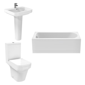 Avola Modern Bathroom Suite with Close Coupled Toilet and Essential Single Ended Bath - 1700 x 700mm - Front Bath Panel Included