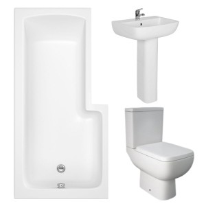 RAK Series 600 Modern Bathroom Suite with L-Shape Shower Bath and Front Panel - Left Hand - 1500mm