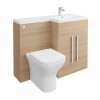 Calm Light Oak Right Hand Combination Vanity Unit Basin L Shape with Back to Wall Feel Curved Toilet & Soft Close Seat & Concealed Cistern - 1100mm