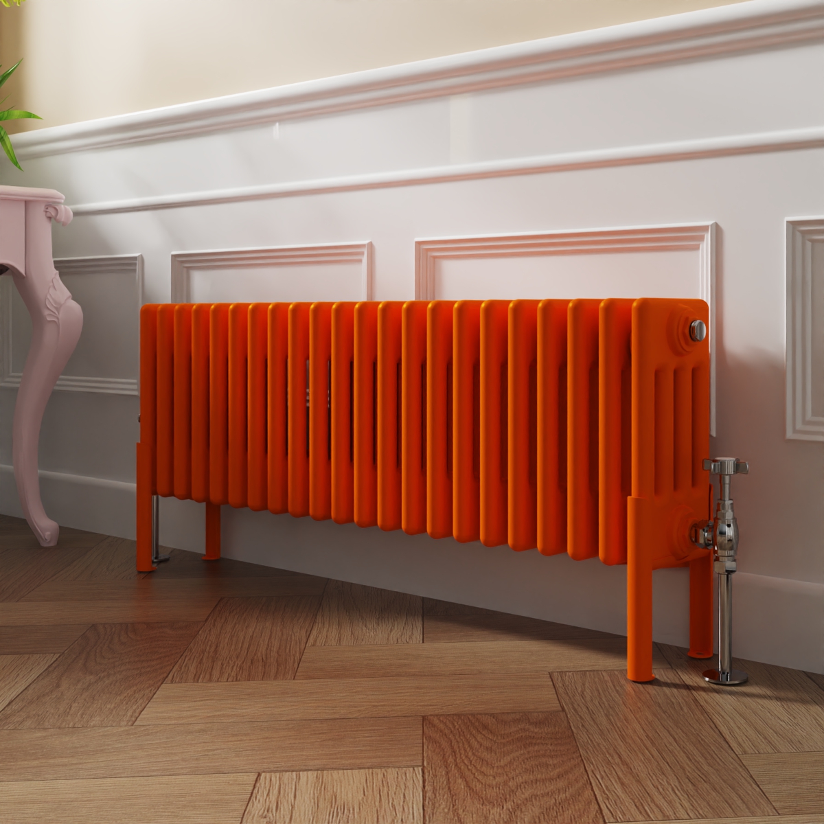 Bern 300 x 1010mm Traditional Bright Orange Horizontal Four Column Radiator