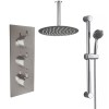 Thurso Chrome Triple Round Handle Concealed Valve Bulit in Diverter with 300mm Round Shower Head, Ceiling Arm and Riser Rail Kit (3 Outlet)