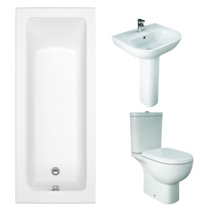RAK Tonique Close Coupled Open Back Modern Bathroom Suite and Single Ended Bath - 1500 x 700mm