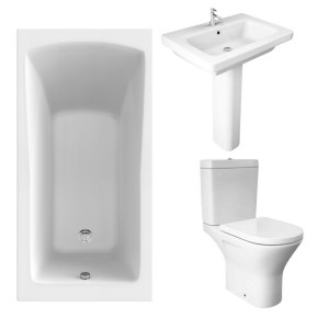 RAK Resort Mini Open Back Toilet with 650mm Basin Modern Bathroom Suite and Single Ended Bath - 1400 x 700mm