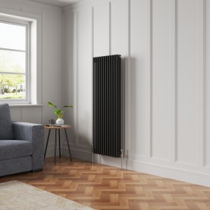 Bern 1500 x 560mm Black Triple Column Vertical Traditional Radiator