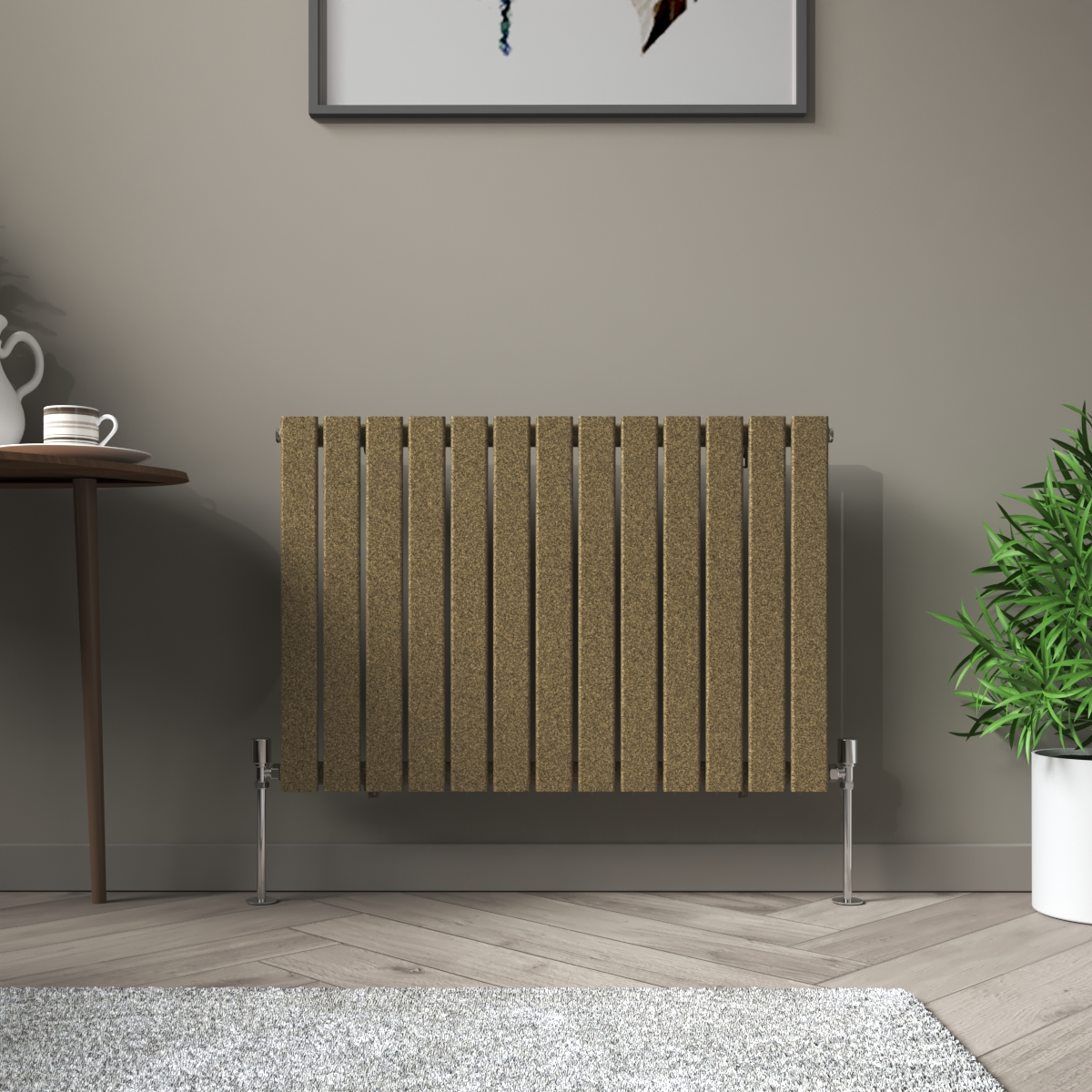 Karlstad 600 x 886mm Black Gold Single Horizontal Flat Panel Designer Radiator