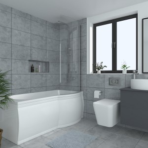 Borrowdale - 1400mm P Shape Bath Screen - Chrome