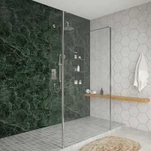 Wasdale 1215mm Chrome Walk Through Wet Room Screen with 300mm Hinged Return Screens