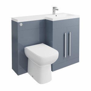 Calm Gloss Grey Right Hand Combination Vanity Unit Basin L Shape with Back to Wall RAK Origin Toilet & Soft Close Seat & Concealed Cistern - 1100mm