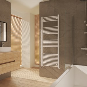 Fjord 1600 x 600mm Curved White Heated Towel Rail