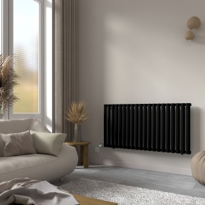 Norden 600 x 1181mm Black Horizontal Oval Tube Wifi Electric Radiator - 1000W