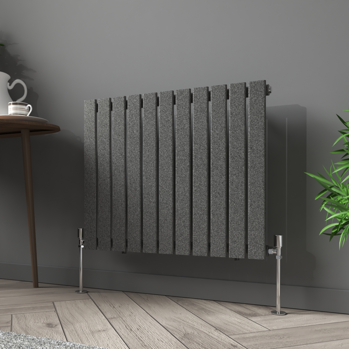Karlstad 600 x 750mm Black Silver Single Horizontal Flat Panel Designer Radiator