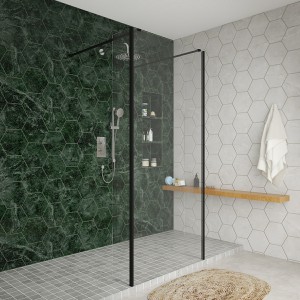 Wasdale 900mm Black Walk Through Wet Room Screen with 215mm Hinged Return Screens