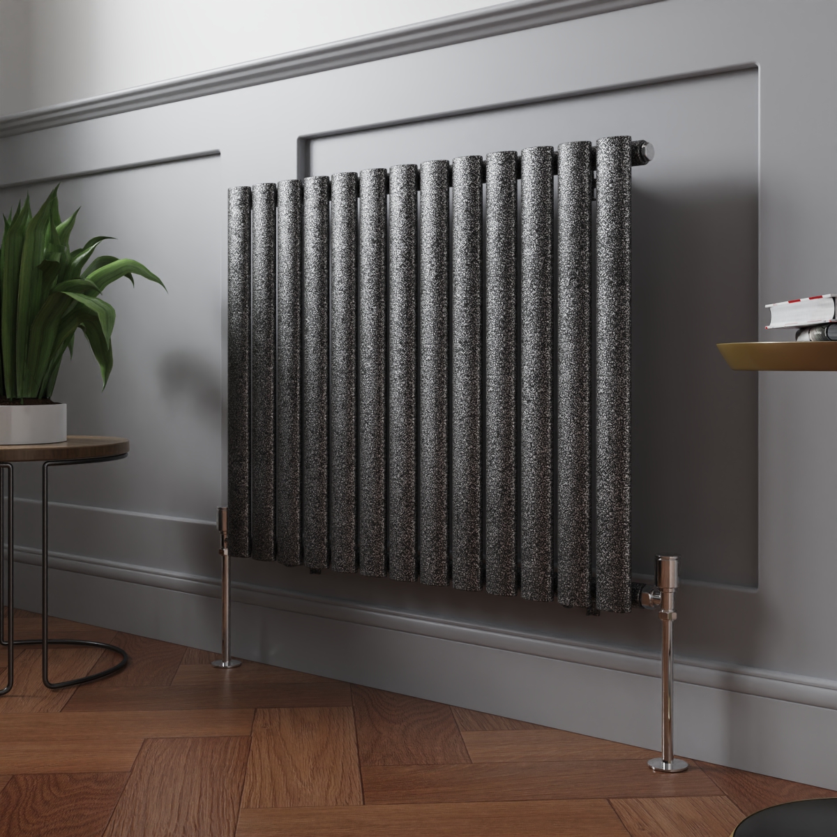 Norden 600 x 768mm Black Silver Single Horizontal Oval Column Designer Radiator