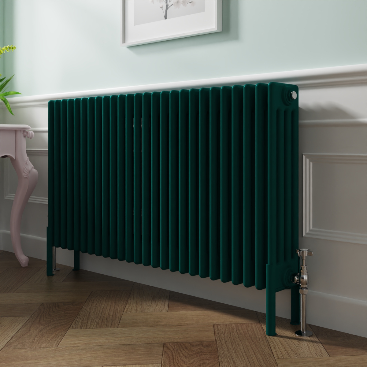 Bern 600 x 1190mm Traditional Blue Green Horizontal Four Column Radiator