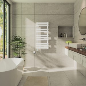 Juva 1000 x 450mm White Flat Panel Thermostatic Touch Control Electric Heated Towel Rail