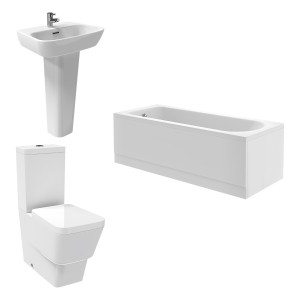 Aria Bathroom Suite with Close Coupled Toilet and Essential Single Ended Bath 1700 x 700 - Front & End Panel Included