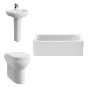 Calgary Modern Bathroom Suite with Back to Wall Toilet and Essential Single Ended Bath - 1700 x 700mm - Front Bath Panel Included