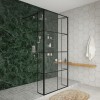 Wasdale 900mm Black Grid Walk Through Wet Room Screen with 215mm Hinged Return Screens