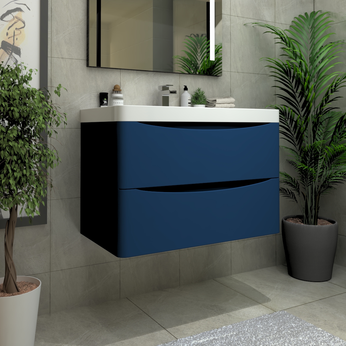 Avon Blue Wall Hung Basin Drawer Vanity Unit - 800mm