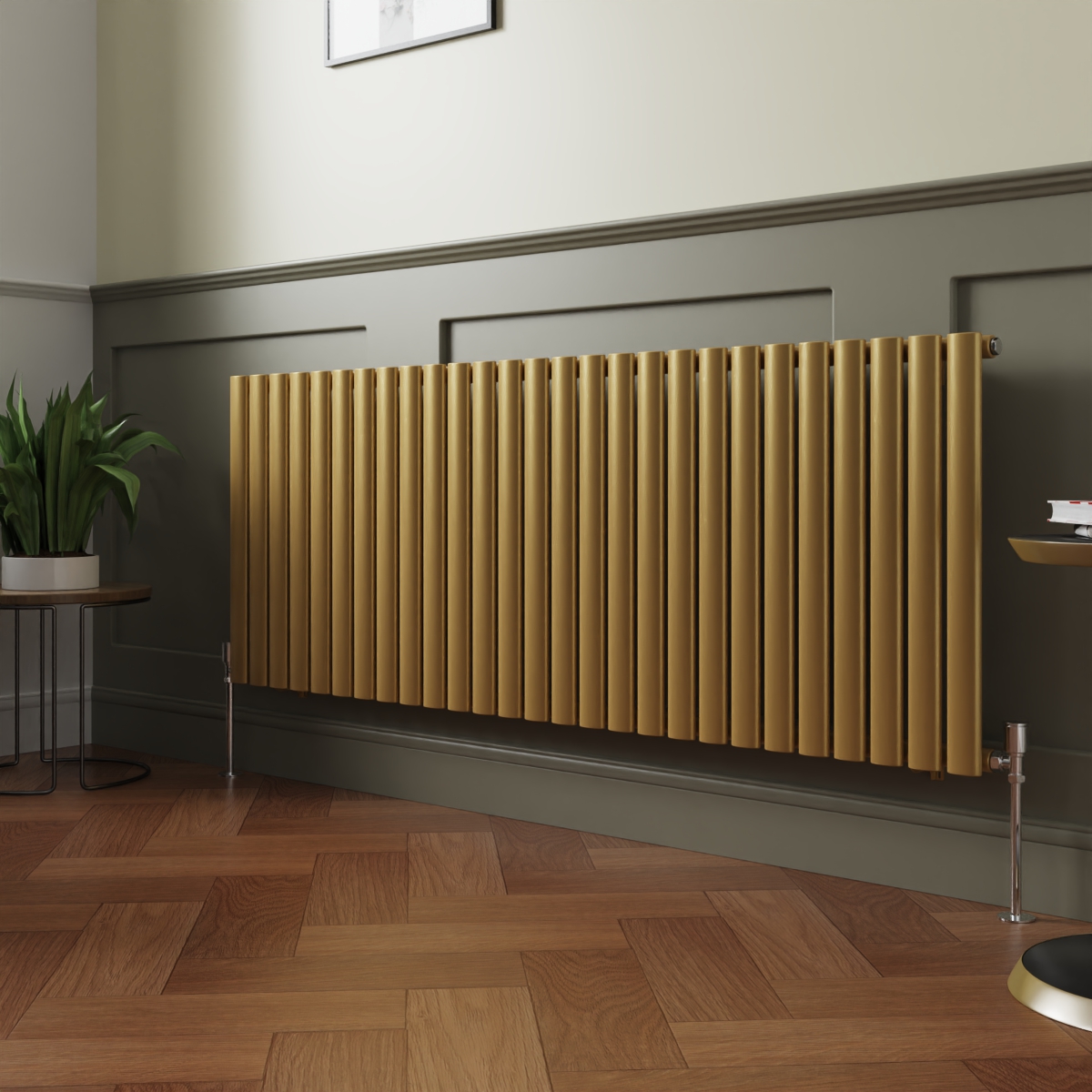 Norden 600 x 1594mm Metallic Gold Single Oval Column Horizontal Designer Radiator