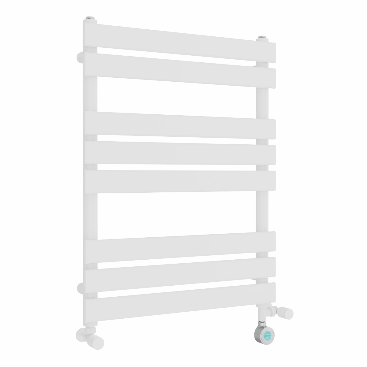 Juva 800 x 600mm Dual Fuel White Flat Panel Thermostatic Touch Control Electric Heated Towel Rail